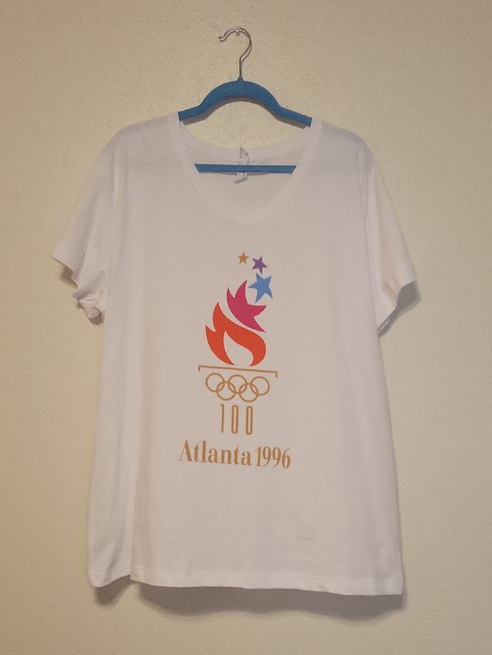 Atlanta 1996 Olympics V Neck T Shirt Women 2XL NWOT Graphic Tee
